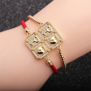 Heart Lock Key Charm Bracelet Copper Micro Pave Zircon Red Woven Rope Golden Bead Chain Trendy Elegant Jewelry For Women