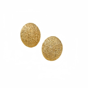 Matte gold stainless steel oval stud earrings with elegant textured hammered finish