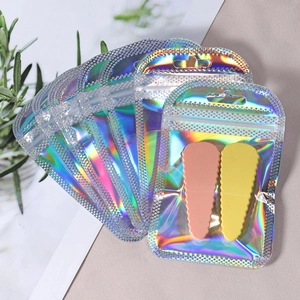 Rainbow holographic resealable bags for jewelry with hanging hole and clear window