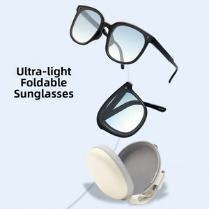 Faltbare quadratische Sonnenbrille mit blauem Verlaufsglas und rundem Schutzetui