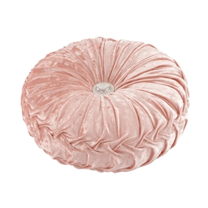 Pink round princess style throw pillow cover with velvet pleats and crystal button