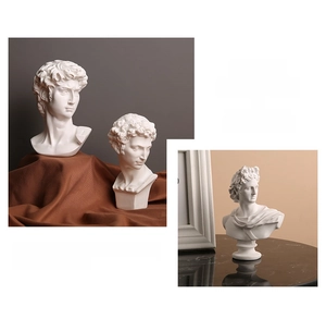 Macro detail of Nordic Greek resin bust statues showing fine facial textures and matte finish