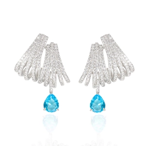 Elegant S925 silver multi-layer hoop earrings with teardrop blue crystal pendants