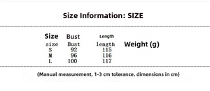 Size chart showing bust and length measurements in cm for the backless tie-dye summer dress
