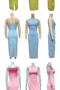 Detail of wave pleated fabric texture and back hidden zipper on women's slim maxi dress