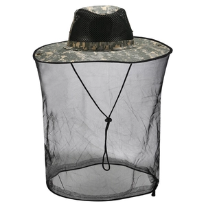 Outdoor camouflage bucket hat with integrated black mesh net for mosquito and sun protection