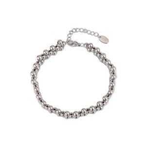 French vintage double-strand silver beaded bracelet in 18K gold plated stainless steel