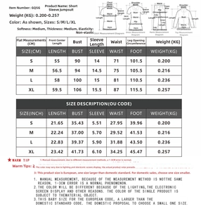 Detaillierte Größentabelle für schulterfreien Jumpsuit mit Maßen in CM und Zoll