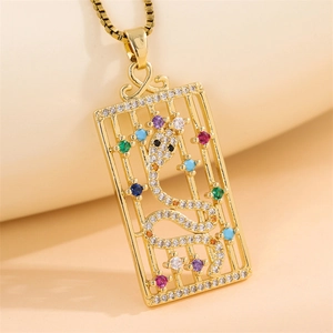 Stainless Steel Snake Pendant Necklace Hollow Square Frame Colorful Zircon Rhinestone Inlaid Box Chain Women Fashion