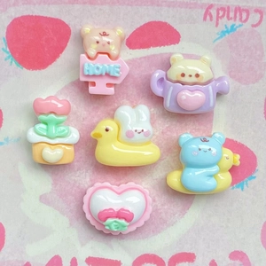 Set of 6 cute resin bear and rabbit charms for DIY jewelry and nail art accessories