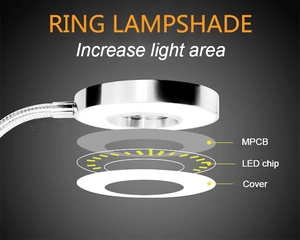 Exploded view of the ring lampshade showing MPCB and LED chip on a flexible arm