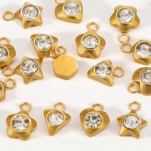 Stainless Steel Zircon Charms Heart Star Flower Triangle Hexagon Shapes For DIY Jewelry Making Necklace Accessories