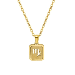 18K gold plated stainless steel Scorpio constellation necklace with square hollow pendant