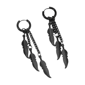 Creative black stainless steel feather chain earrings with stylish drop leaf pendants