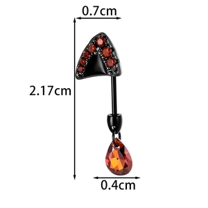 Black cat ear piercing stud with red zircon triangle and teardrop crystal pendant