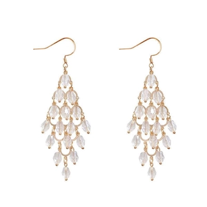 Elegant gold-tone glass crystal tassel chandelier earrings for women in a modern long design