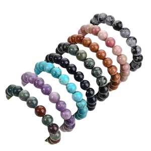 Natural Stone Beaded Bracelet Round Gemstone Agate Malachite Amazonite Stretch Elastic Jewelry Unisex Boho