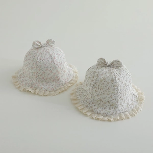 Baby Girls Floral Bucket Hat Cotton Blend Bow Lace Trim Wide Brim Sunshade Princess Style Toddler Outdoor