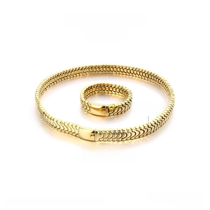 Macro view of polished stainless steel dragon scale chain necklace and bracelet set details