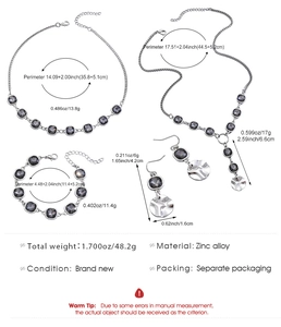 Detailed size specifications for zinc alloy jewelry set with square grey gemstones