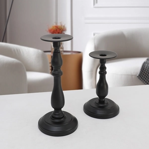Minimalist black iron candle holder set for modern Nordic home tabletop decor