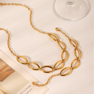 Collana di lusso in acciaio inossidabile dorato con maglie ovali e ciondolo a sfera