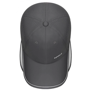 Breathable charcoal grey outdoor sports cap with laser-cut mesh and retractable sun visor