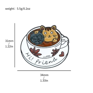 Size and weight specifications for cartoon cat coffee cup enamel brooch badge