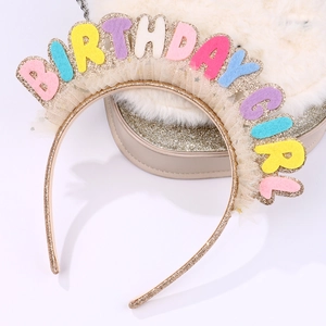 Festive Letter Headband Birthday Girl Merry Christmas Glitter Felt Mesh Lace Party Hair Hoop For Kids Girls
