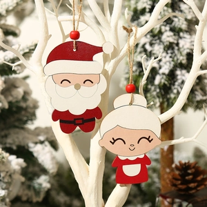 Wooden Christmas Ornament Santa Mrs Claus Hanging Pendant Cute Couple Doll Xmas Tree Decoration DIY Holiday Home Decor