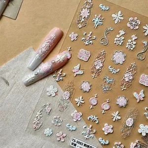 3D embossed floral nail stickers TS3992 with vintage embroidery patterns for manicure