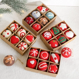 Handmade wool felt Christmas ornaments set with snowflake and snowman patterns