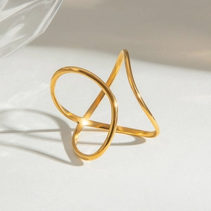 Minimalist Stainless Steel Open Ring For Women Geometric Cross Line Adjustable Gold Plated Finger Jewelry Party Gift