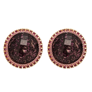 Boucles d'oreilles rétro en résine avec strass violets et bordure chaîne rose