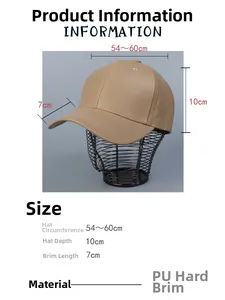 Size chart for PU leather baseball cap with 54-60cm circumference and 7cm brim