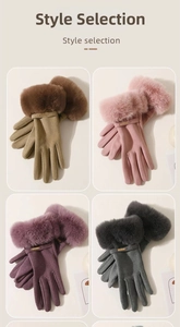 Winter women's gloves in multiple colors with faux rabbit fur cuffs and metal buckles