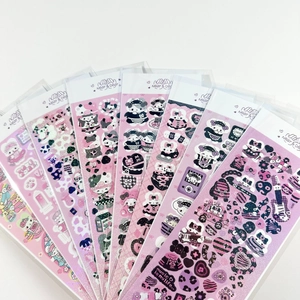 Cute Korean style glittery cartoon stickers with cats and bunnies for journaling decoration