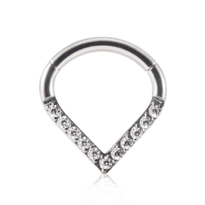 G23 titanium V-shaped septum clicker ring with sparkling cubic zirconia stones