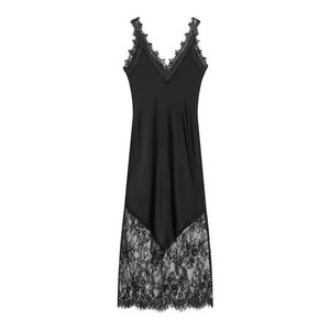 Elegant Satin Maxi Dress With Lace Trim V-Neck Spaghetti Strap Backless Sleeveless Long Slip Dress For Women Sexy