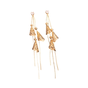 18K gold plated heart tassel earrings with sparkling zircon drop vintage jewelry