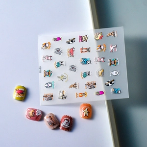 Detail of cartoon animal nail decals TS-112 featuring cute dogs, sloths and cats