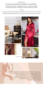 Detailed view of elegant burgundy ice silk robe with luxurious satin finish and belt