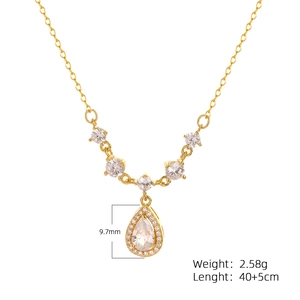 French luxury S925 silver necklace with sparkling waterdrop pendant and gold finish