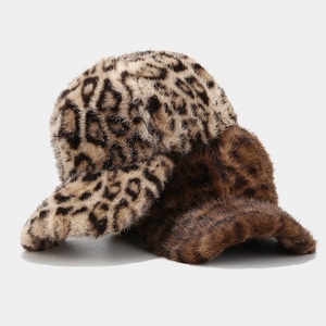 Leopard Print Faux Fur Baseball Cap Winter Warm Thick Plush Outdoor Adjustable Streetwear Fashion For Women