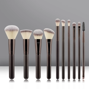 Professional Makeup Brushes Collection Wooden Handle Aluminum Tube Synthetic Fiber Coffee Cosmetic Beauty Tools For Women