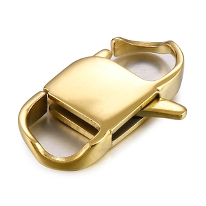 Detailed view of golden stainless steel lobster clasp with smooth press mechanism