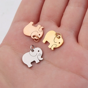 Polished elephant pendants in rose gold, gold, and silver stainless steel for DIY jewelry