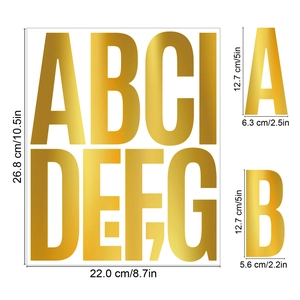 5-inch gold foil letter stickers for graduation party and wedding decor showing sizes