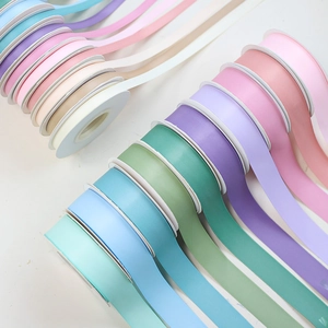 Rainbow solid matte cotton ribbons in various colors for gift flower cake packaging