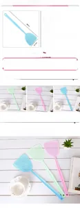 Durable plastic fly swatter with extra long handle and fine mesh head in multiple colors